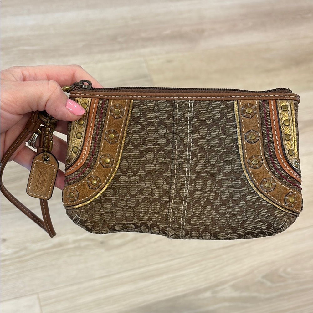 Coach Brown and Gold Women's Wristlet